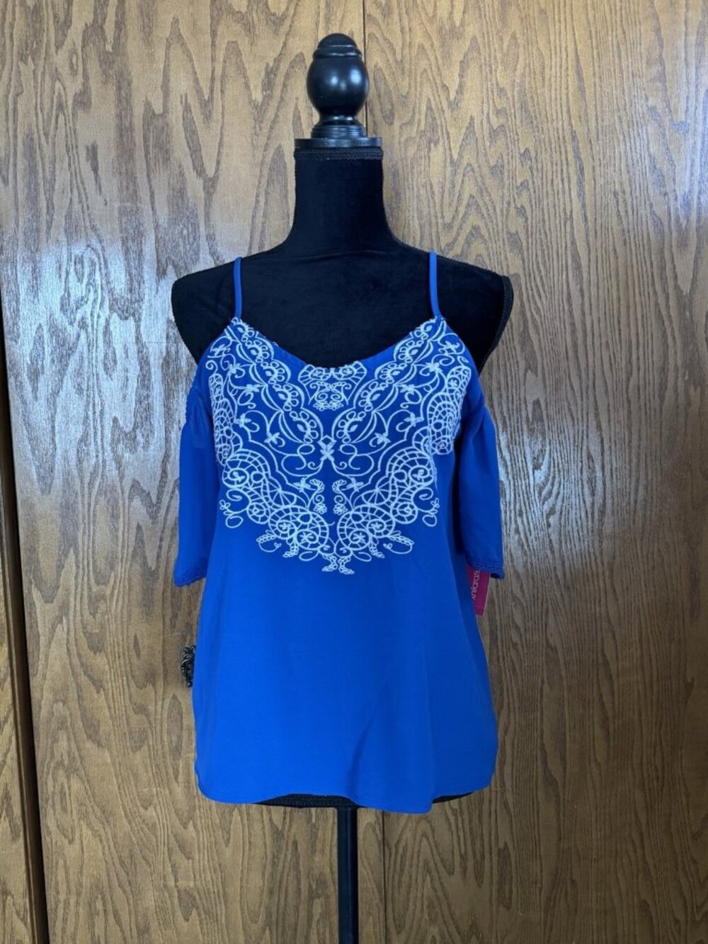 Xhilaration Womens Top Size Small Blue Embroidered Cold Shoulder Spaghetti Strap